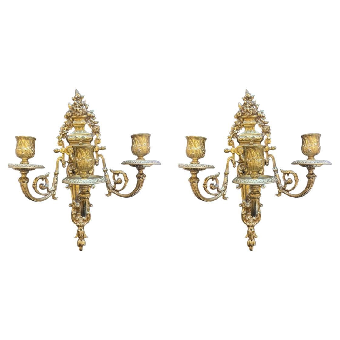 Pair of circa 1970s Antique Brass Candle Fitting Wall Lights