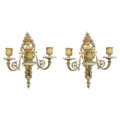 Pair of circa 1970s Antique Brass Candle Fitting Wall Lights