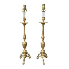 Pair of  circa 1970s Chapman Brass Candlesticks as Lamps