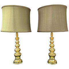 Pair of circa 1970s Vintage Polished Brass Lamps, Japan, Hollywood Regency