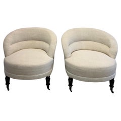 Pair of Circa 19th Century Napoleon III French Linen Upholstered Armchairs