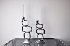 Pair of Circle Candlesticks by Matthew Hilton, England, circa 1980