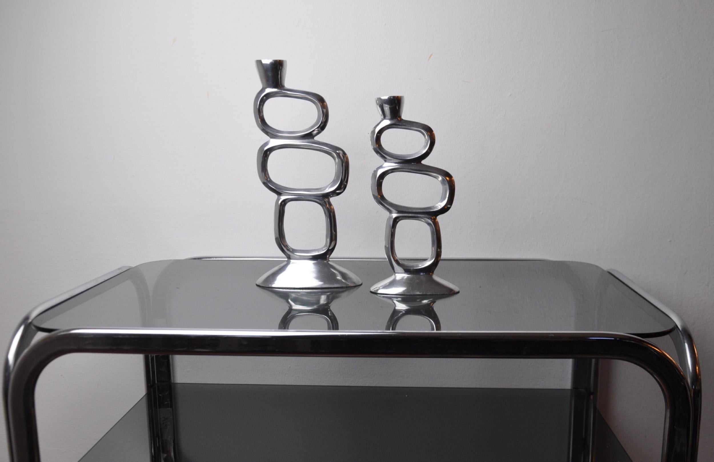 English Pair of Circle Candlesticks by Matthew Hilton, England, 1980 For Sale