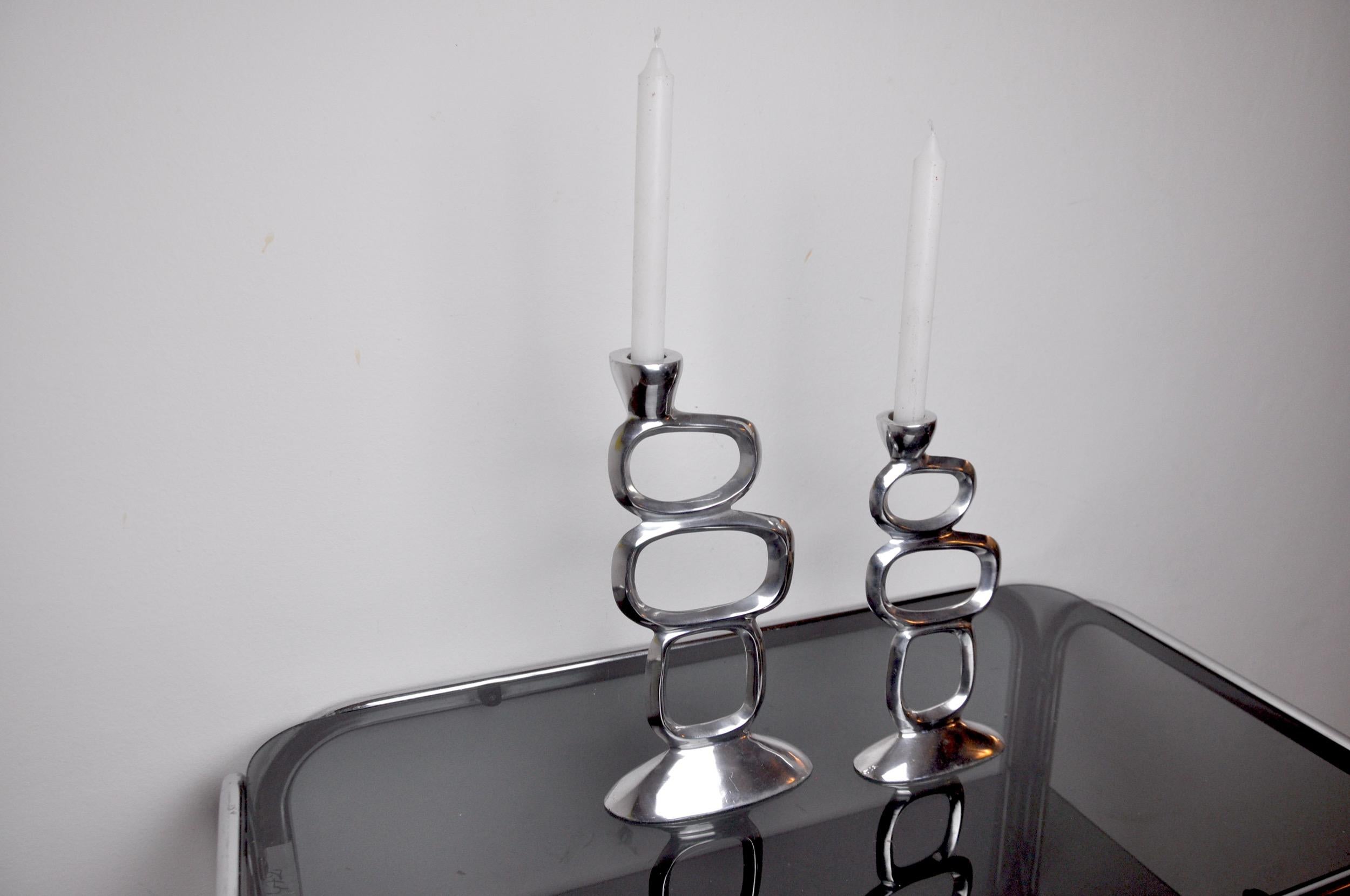 Late 20th Century Pair of Circle Candlesticks by Matthew Hilton, England, 1980 For Sale