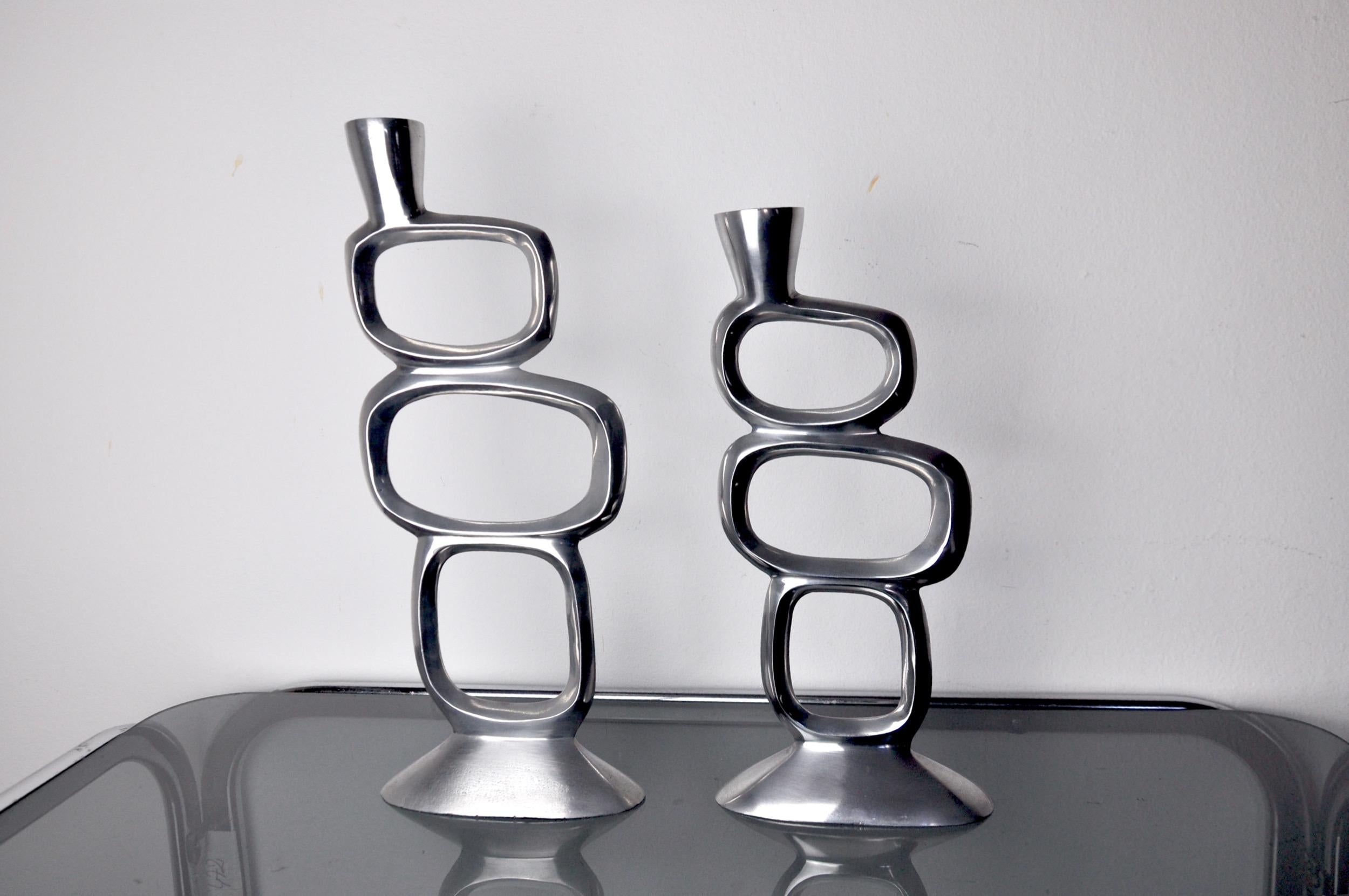 Late 20th Century Pair of Circle Candlesticks by Matthew Hilton, England, circa 1980 For Sale