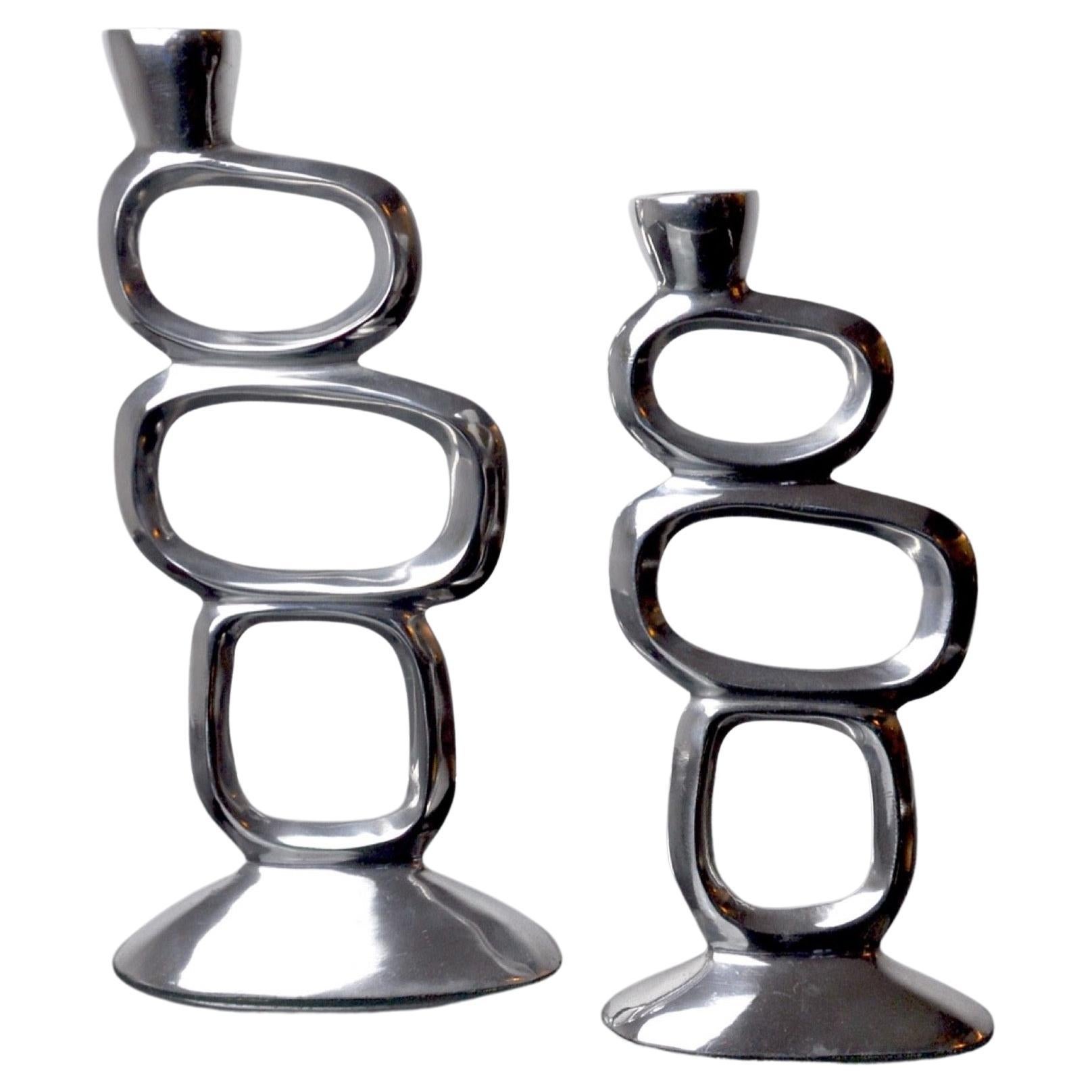 Pair of Circle Candlesticks by Matthew Hilton, England, 1980 For Sale