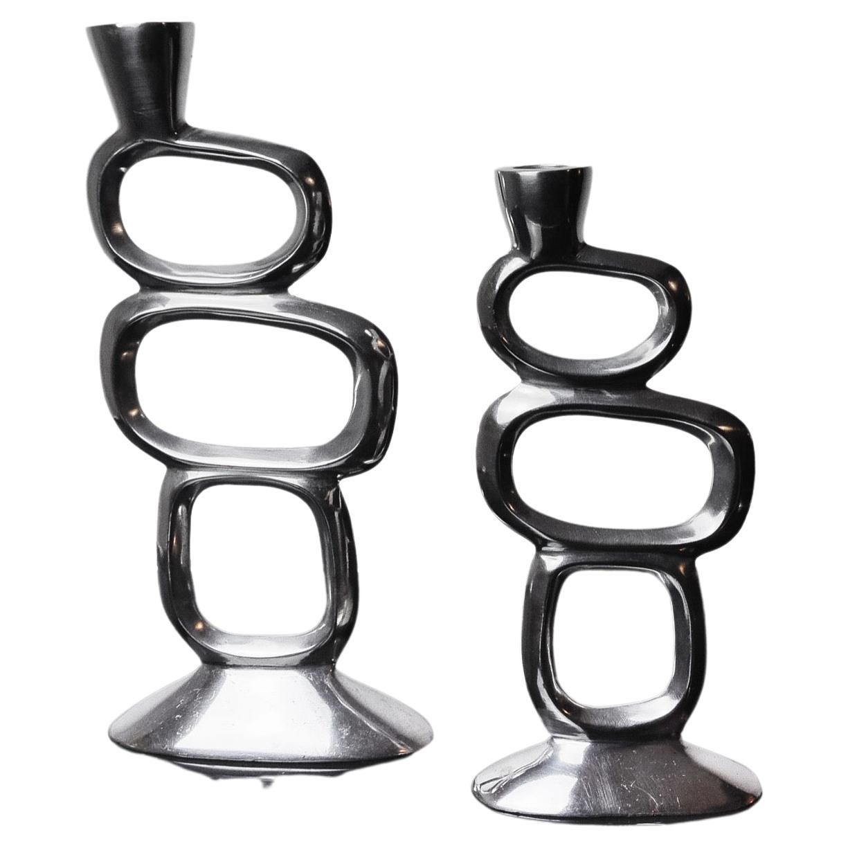 Pair of circle candlesticks by Matthew Hilton, England, 1980 For Sale