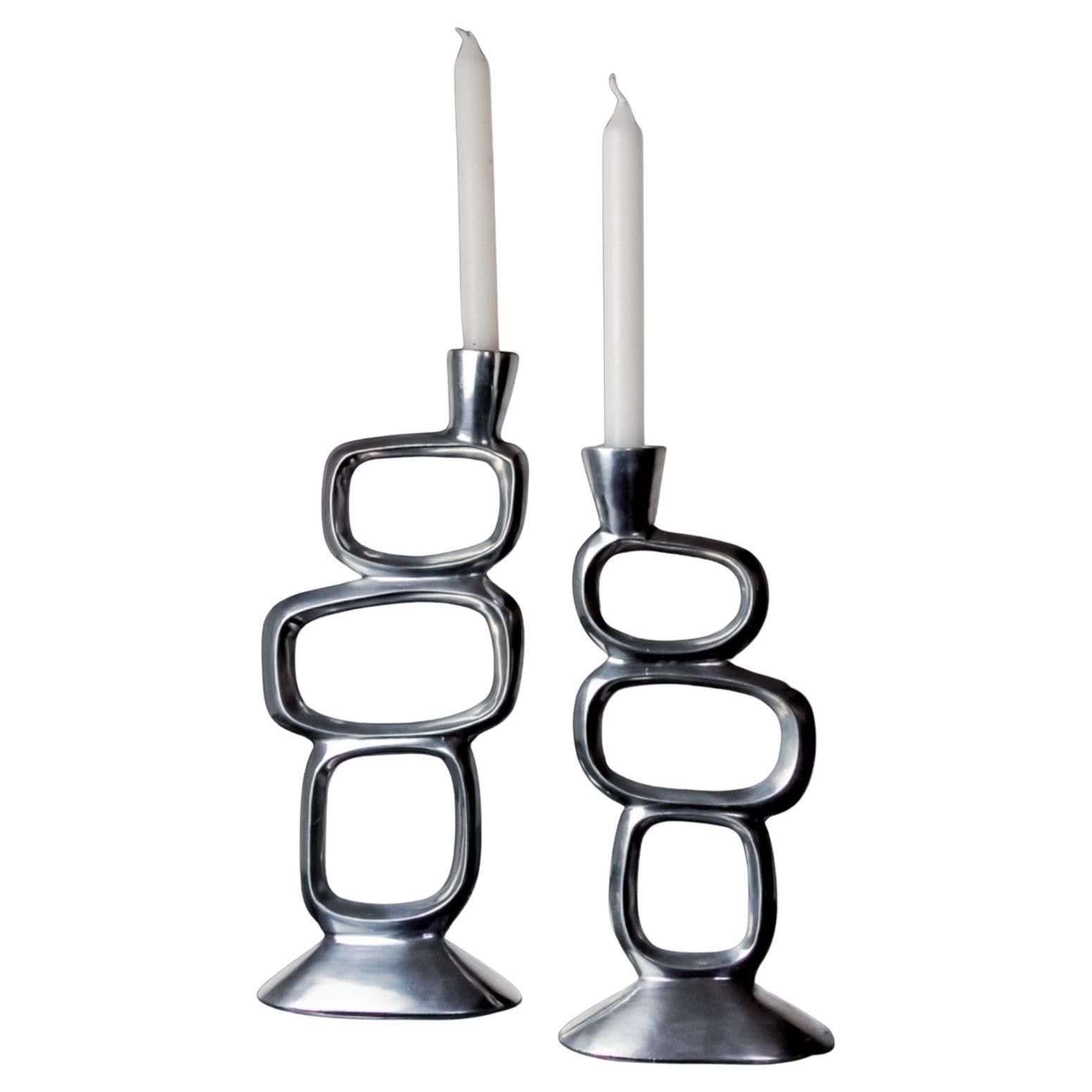 Pair of circle candlesticks by Matthew Hilton, England, 1980 For Sale