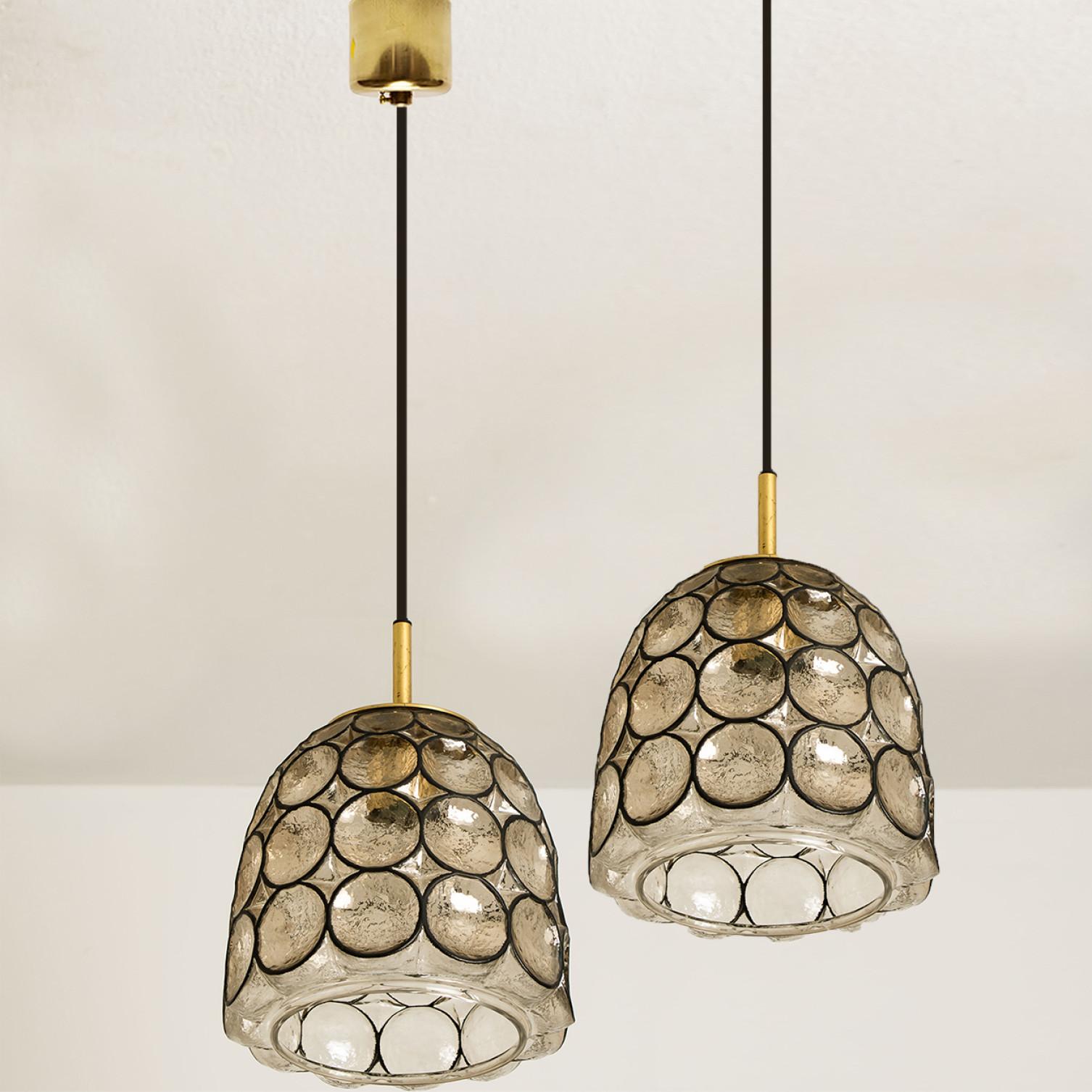 Mid-Century Modern Pair of Circle Iron and Bubble Glass Chandelier, Limburg, 1970s
