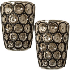 Pair of Circle Iron and Bubble Glass Sconces Wall Lamps by Limburg Germany, 1960