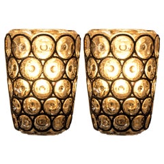 Pair of Circle Iron and Bubble Glass Sconces Wall Lamps by Limburg Germany, 1960