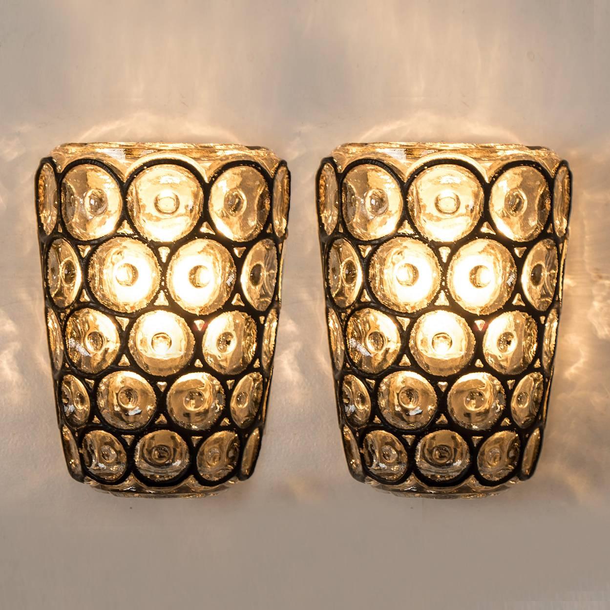 Pair of Circle Iron and Bubble Glass Sconces Wall Lamps by Limburg Germany, 1960 In Good Condition In Rijssen, NL