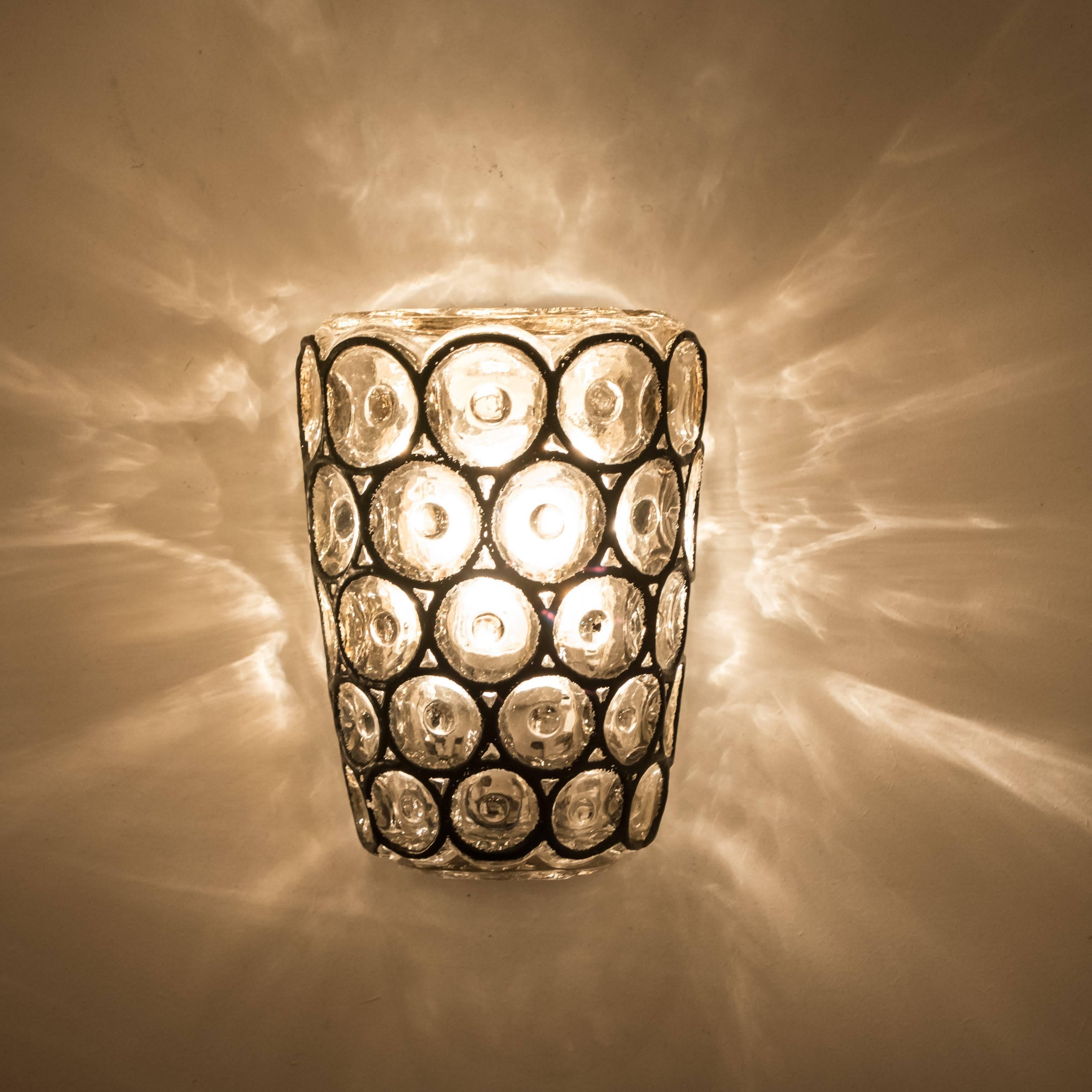 Pair of Circle Iron and Bubble Glass Sconces Wall Lamps by Limburg Germany, 1960 1