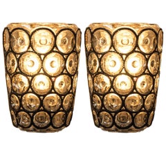 Pair of Circle Iron and Bubble Glass Sconces Wall Lamps by Limburg Germany, 1960