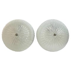 Pair of Circle Shape Murano Glass Flush Mount Star Pattern, Italy