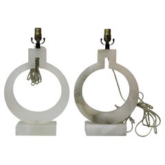 Pair of Circular Alabaster Table Lamps