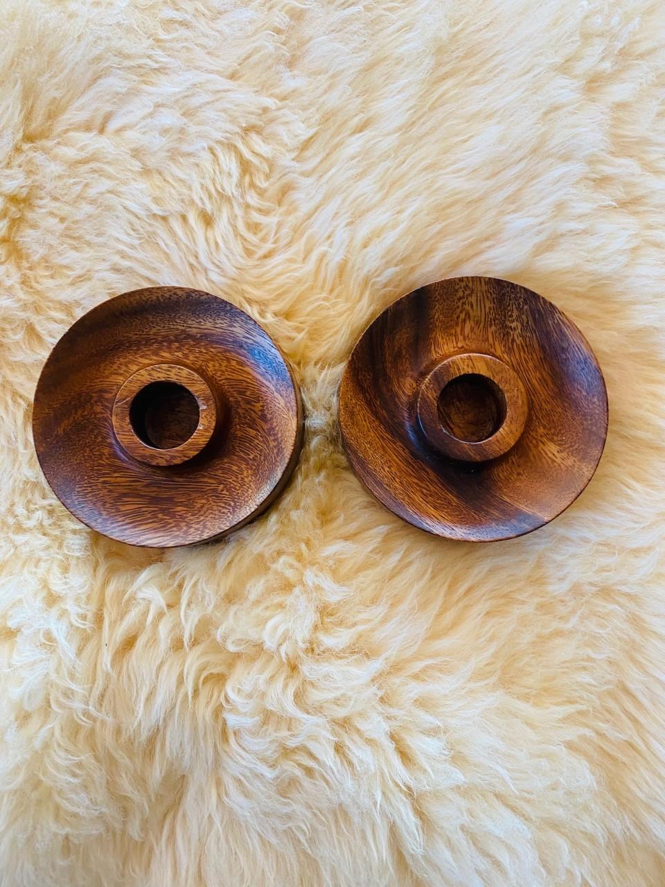 Thai Pair of Circular Candleholders in the style of Dansk  For Sale