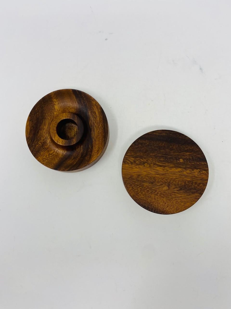 Teak Pair of Circular Candleholders in the style of Dansk  For Sale