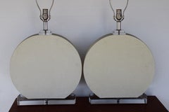 Pair of Circular Ceramic and Lucite Lamps