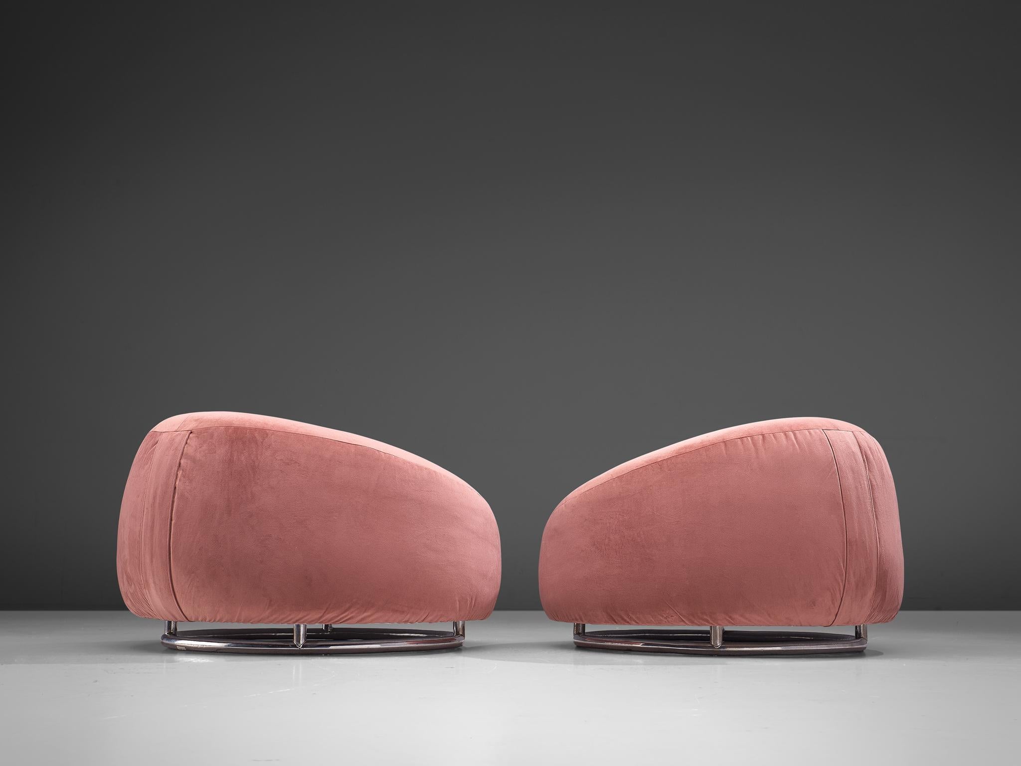 Italian Pair of Circular Club Chairs in Pink Velvet
