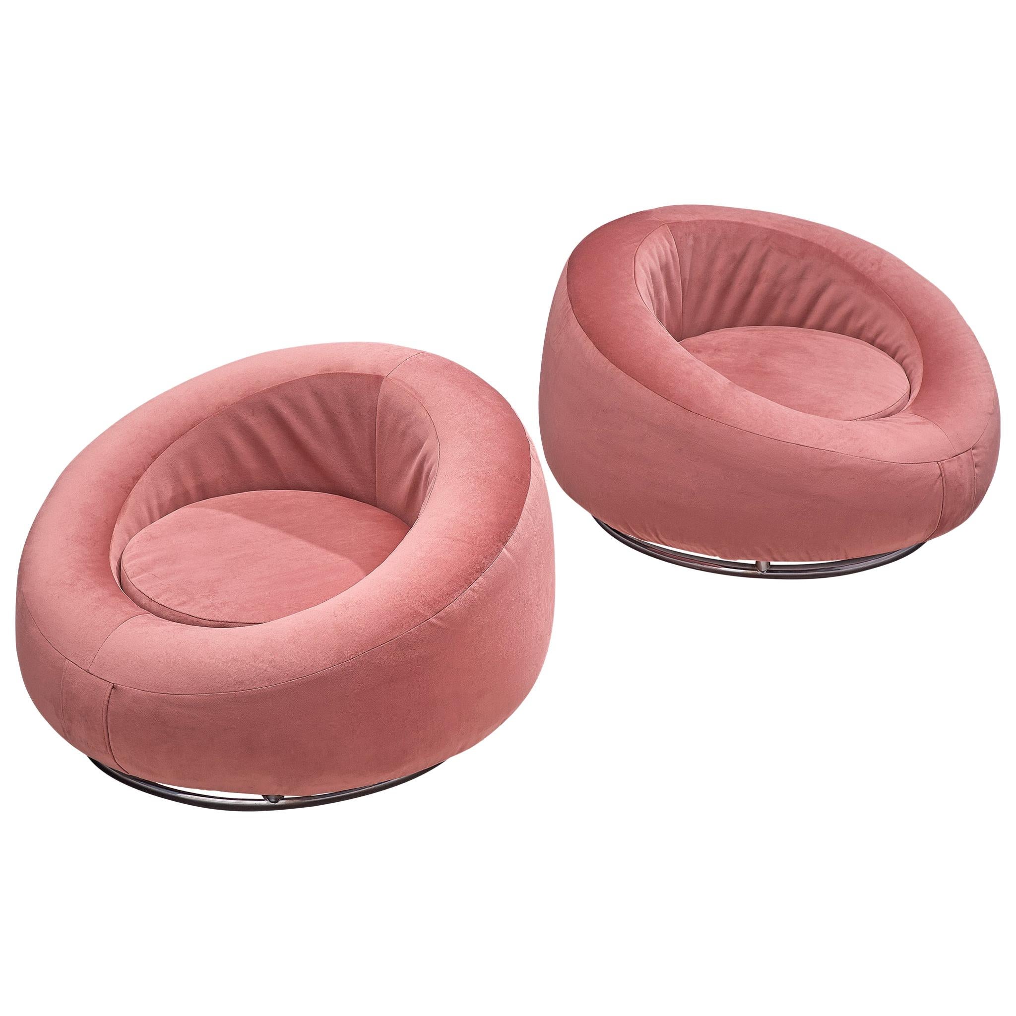 Pair of Circular Club Chairs in Pink Velvet