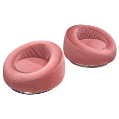 Pair of Circular Club Chairs in Pink Velvet