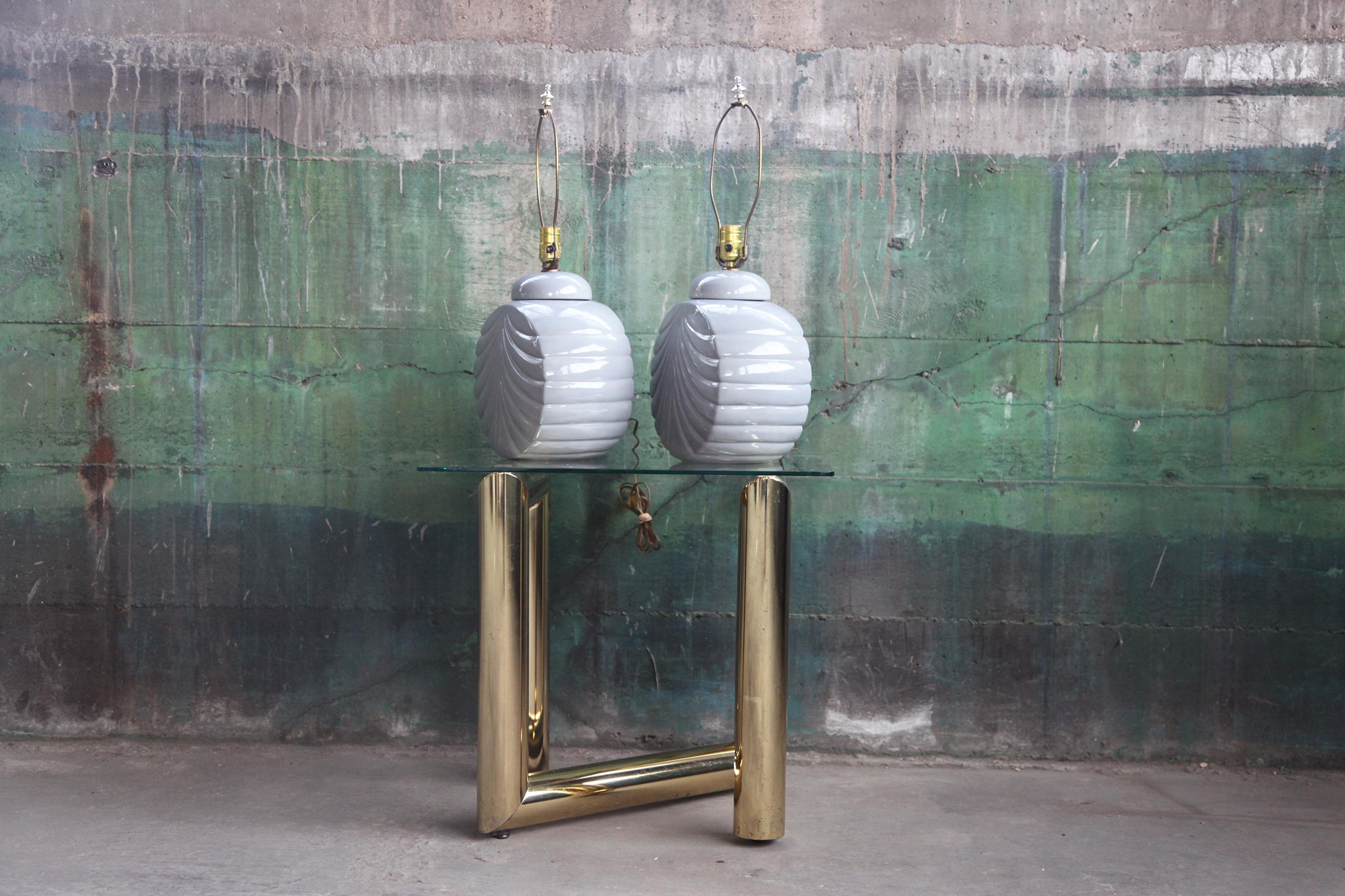 American Pair of circular Geometric Postmodern 1980s Table lamps For Sale