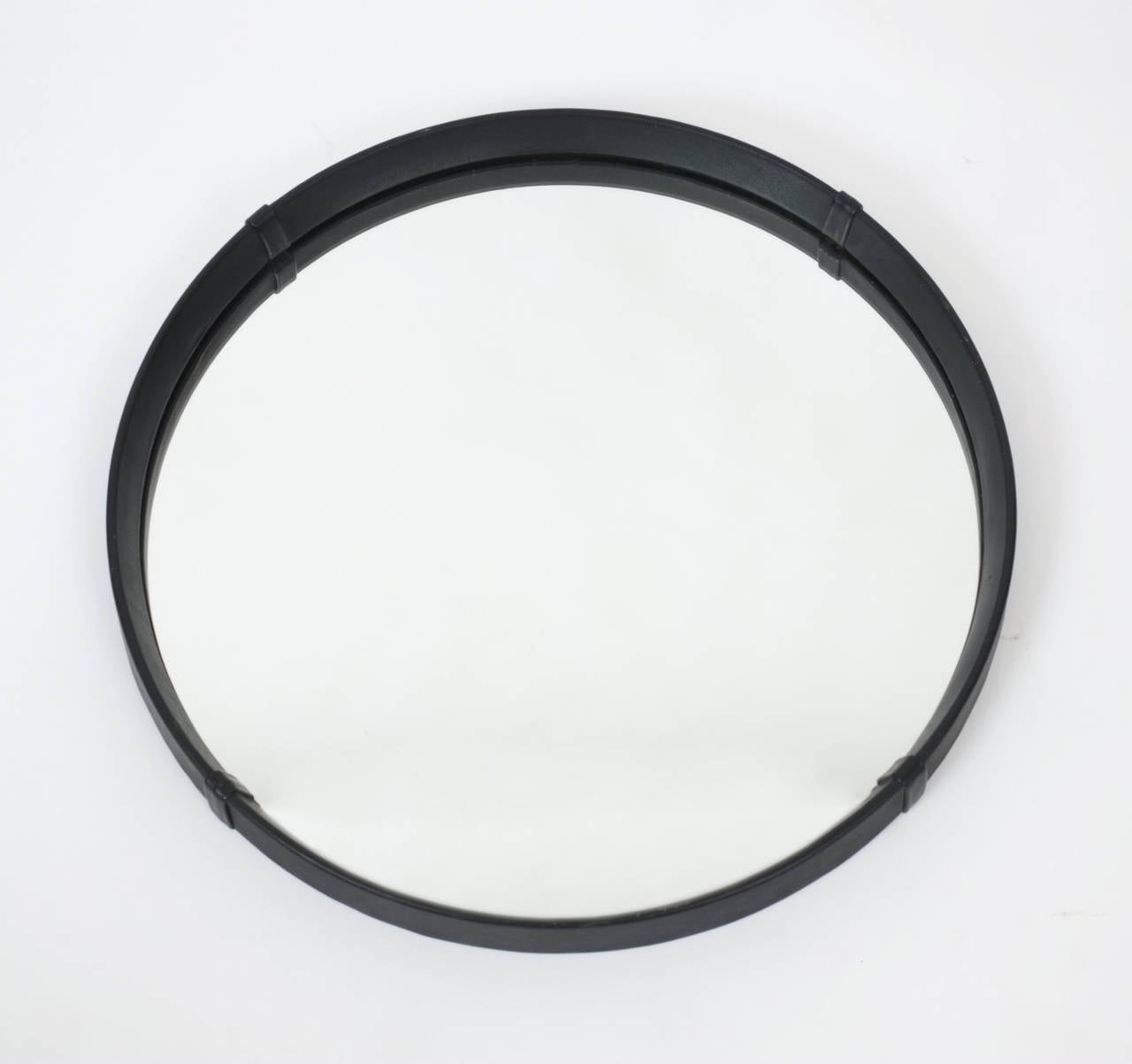 Circular Leather Wrapped Mirror in the Style of Pace 1