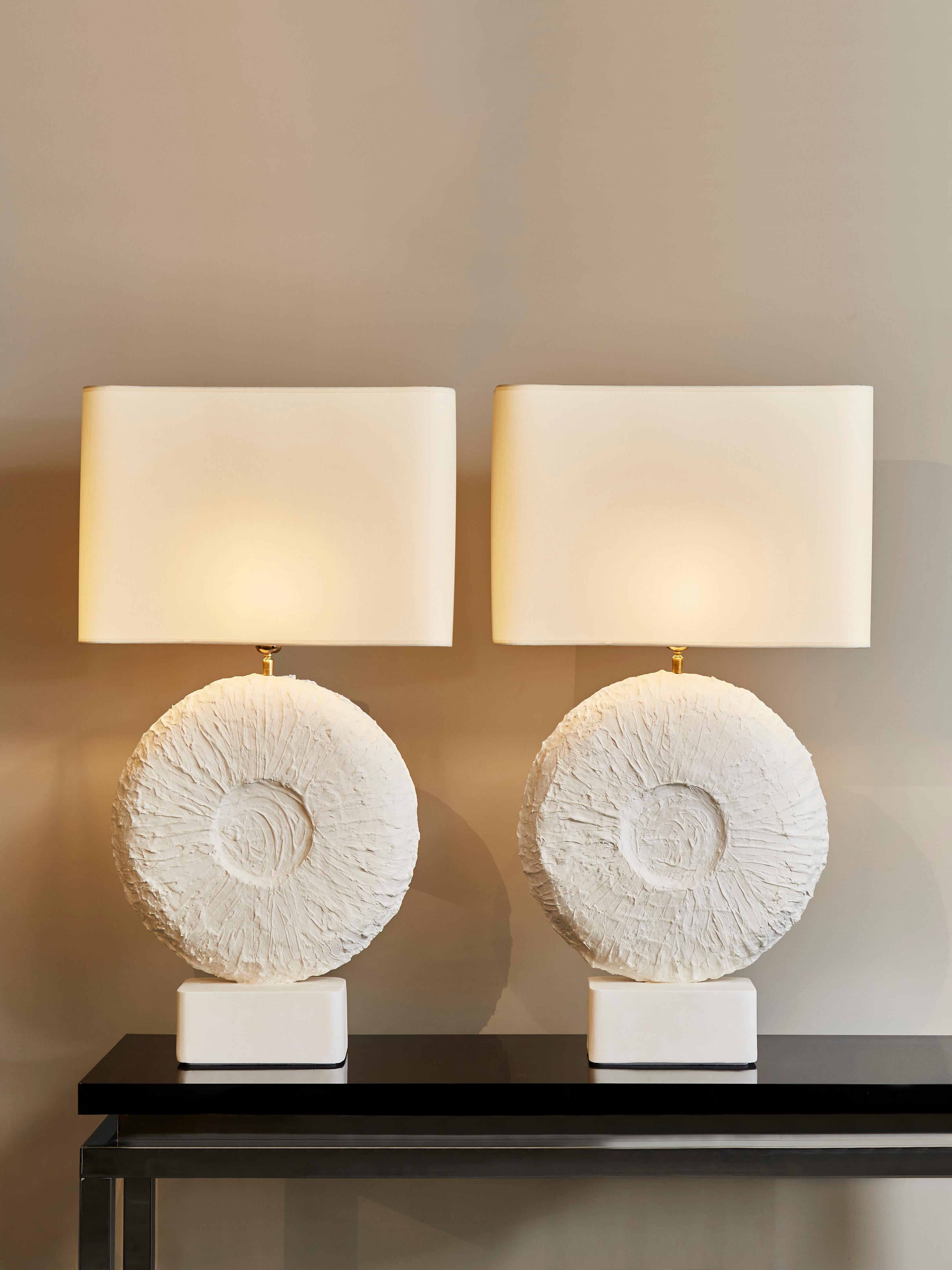 Modern Pair of Circular Plaster Table Lamps
