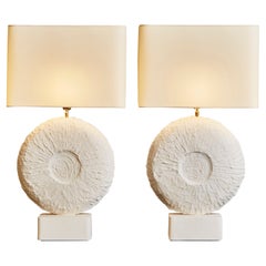 Pair of Circular Plaster Table Lamps