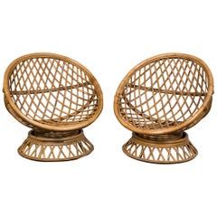 Pair of Circular Rattan Saucer Chairs