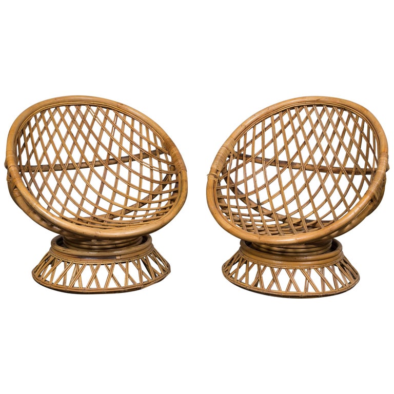 Pair of Circular Rattan Saucer Chairs at 1stDibs bamboo saucer chair