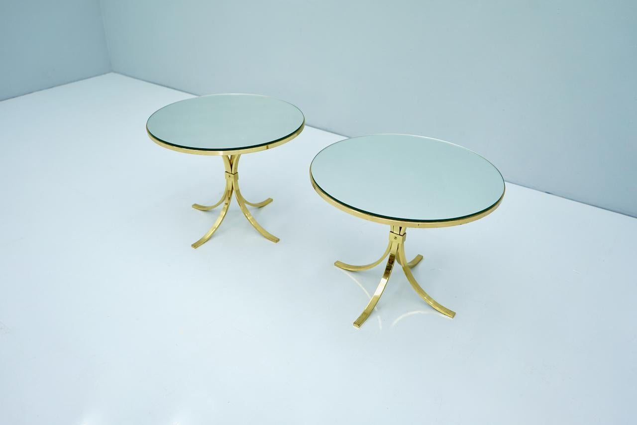 Mid-20th Century Pair of Circular Side Tables Brass & Mirror Glass by Münchner Werkstätten, 1960s For Sale
