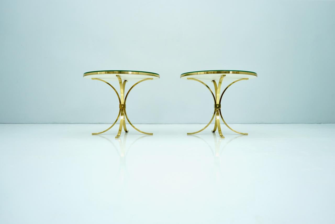 Pair of Circular Side Tables Brass & Mirror Glass by Münchner Werkstätten, 1960s For Sale 1