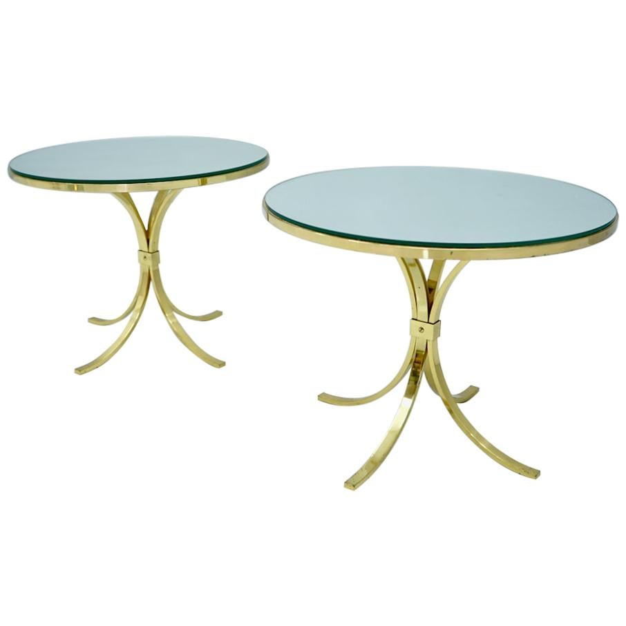 Pair of Circular Side Tables Brass & Mirror Glass by Münchner Werkstätten, 1960s For Sale