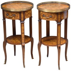 Pair of Circular Side Tables, Marquetry, Bronze, 20th Century