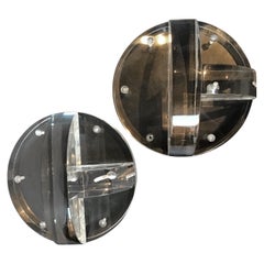 Pair of Circular Thick Lucite Wall Shelves