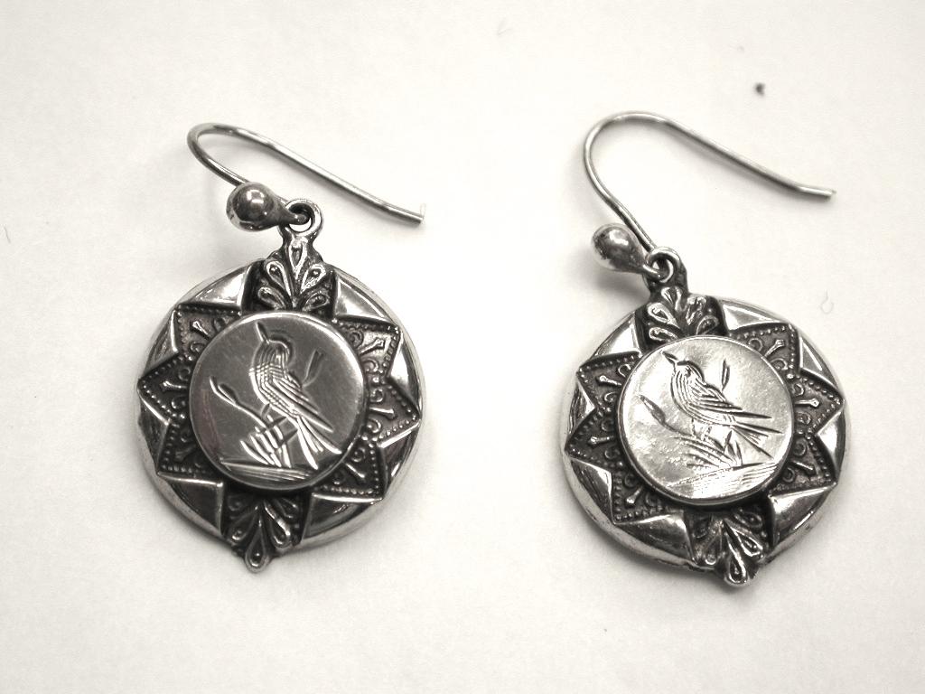 Pair of Circular Victorian Silver Earrings, Dated 1880 1