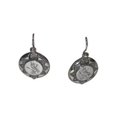 Antique Pair of Circular Victorian Silver Earrings, Dated 1880