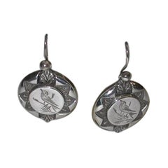 Pair of Circular Victorian Silver Earrings, Dated 1880