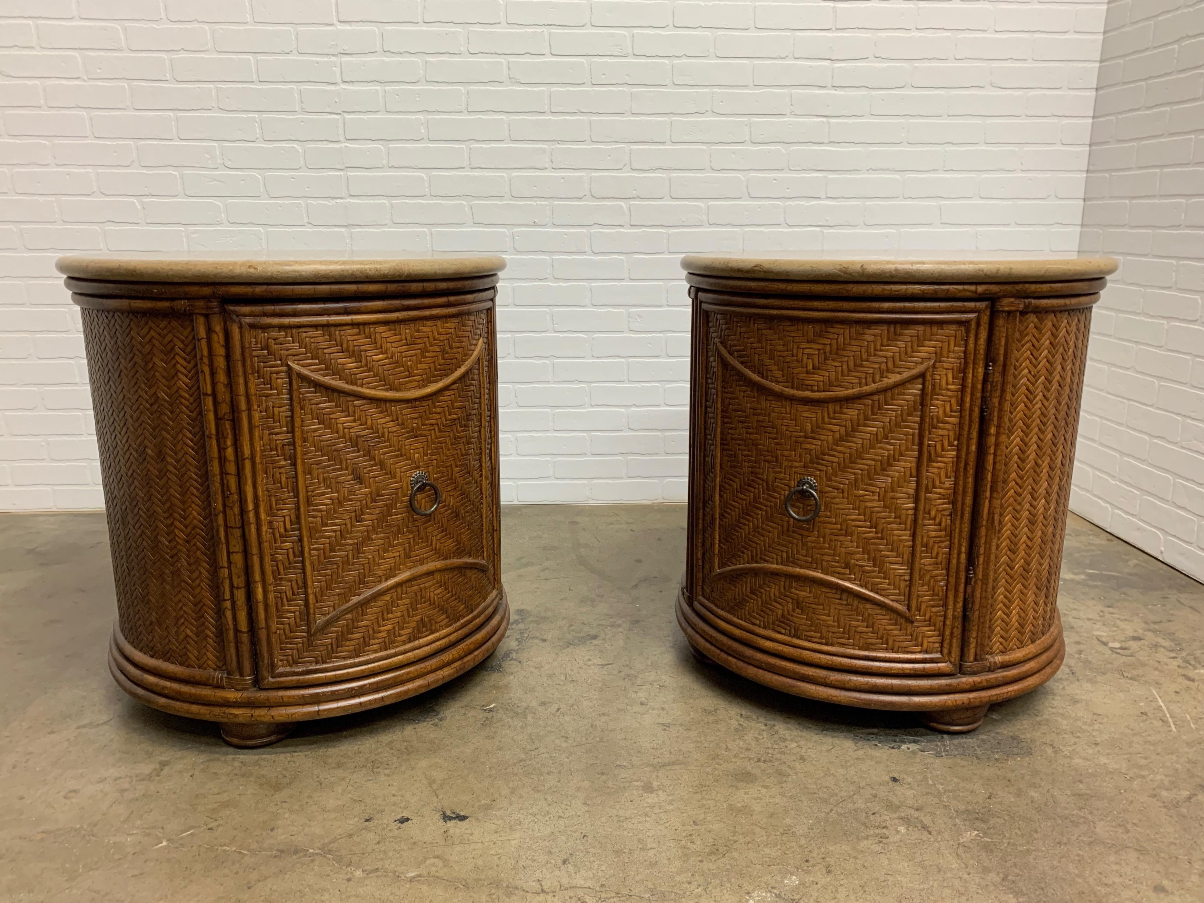 Pair of Circular Woven Cane Nightstands 3