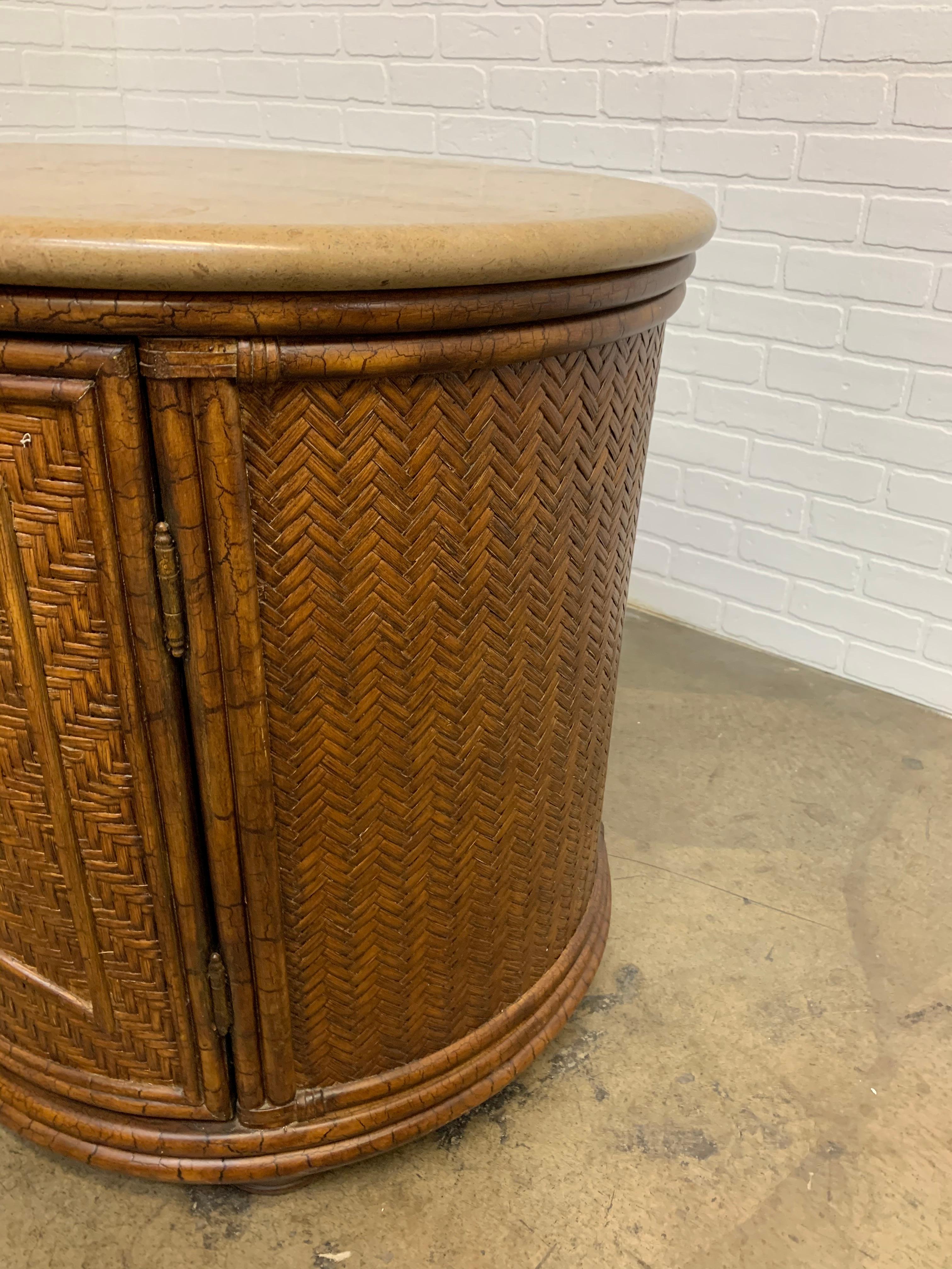 Pair of Circular Woven Cane Nightstands 4