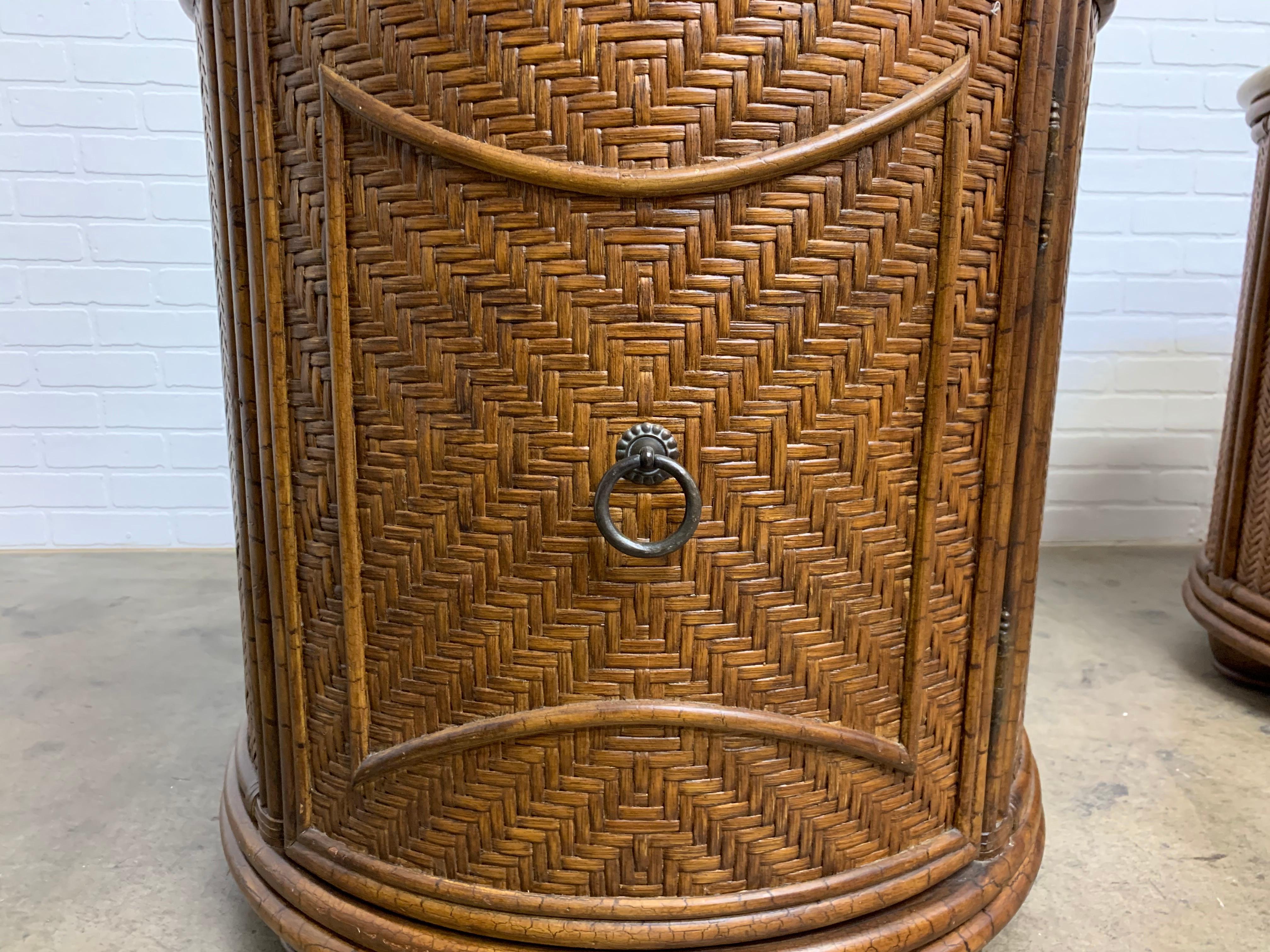 Pair of Circular Woven Cane Nightstands 7