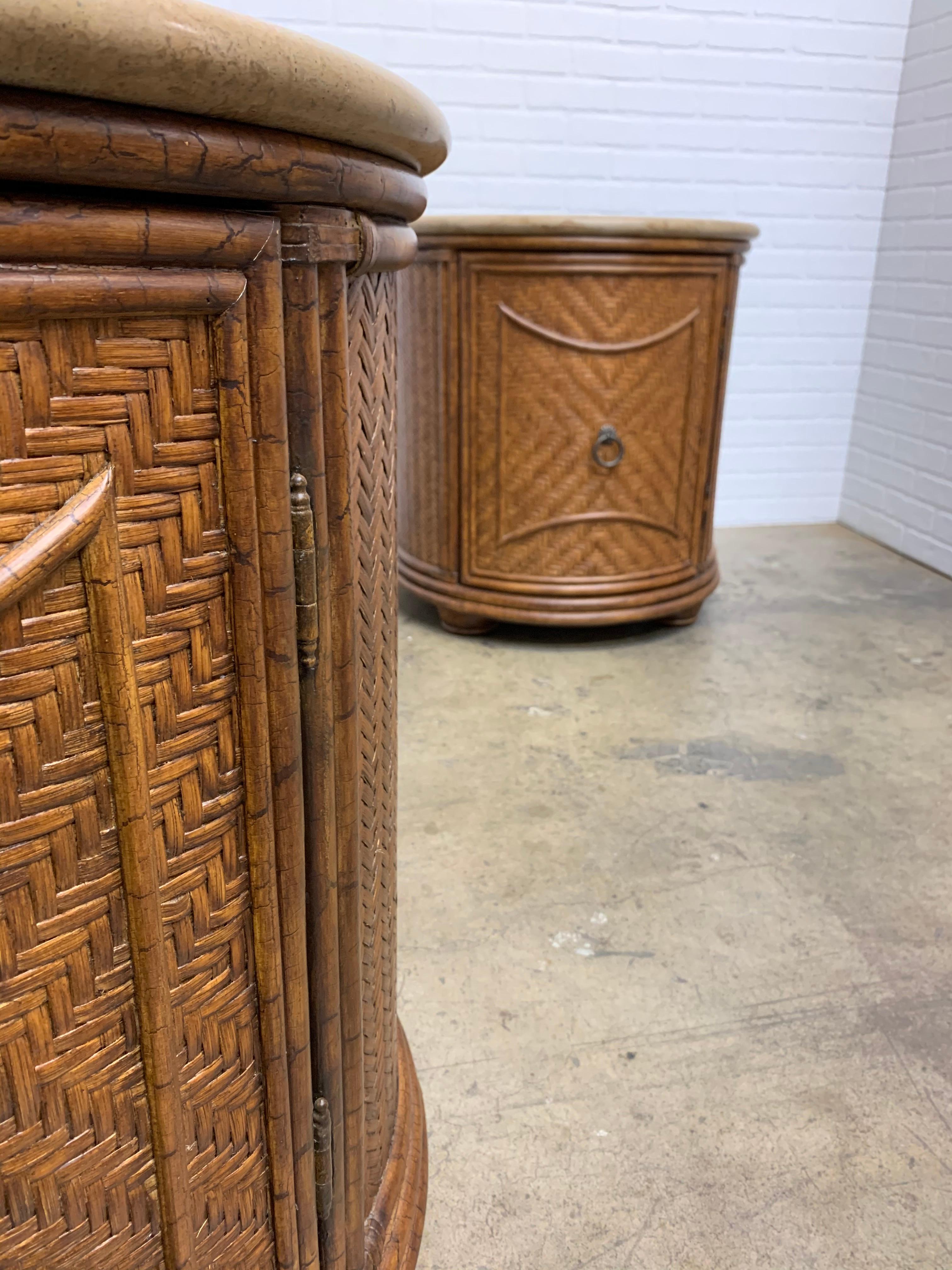 Pair of Circular Woven Cane Nightstands 8