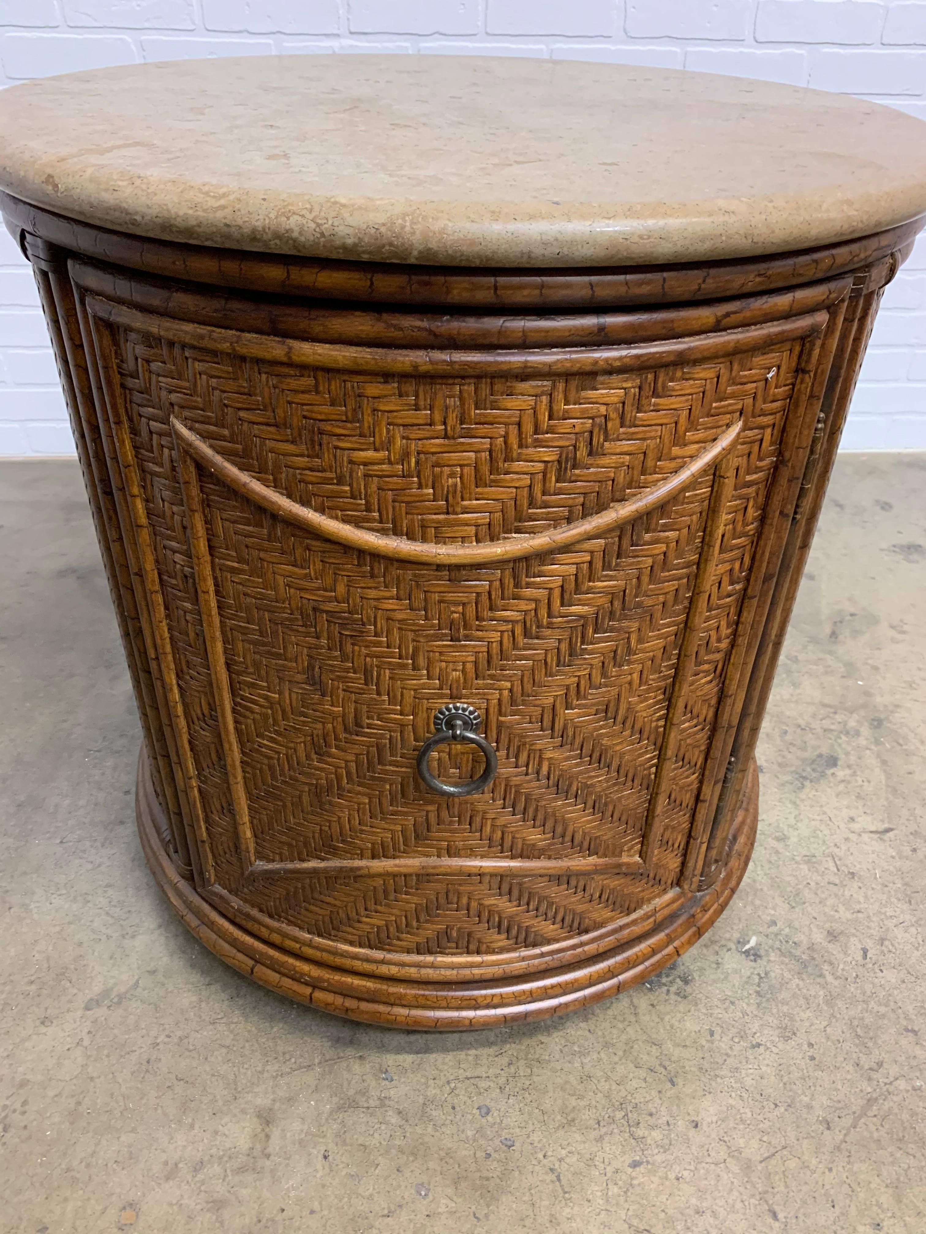 Pair of Circular Woven Cane Nightstands In Good Condition In Denton, TX