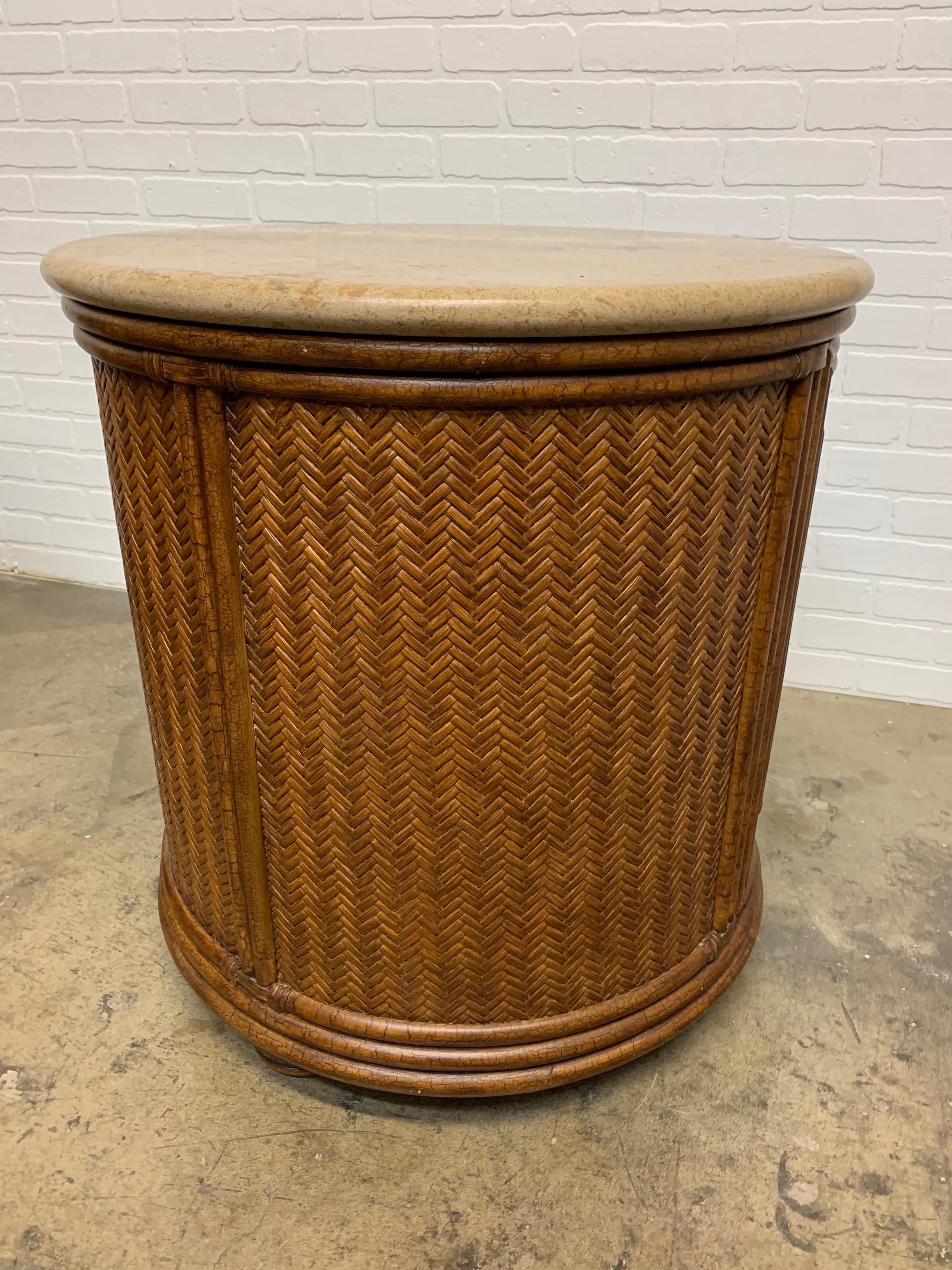 20th Century Pair of Circular Woven Cane Nightstands