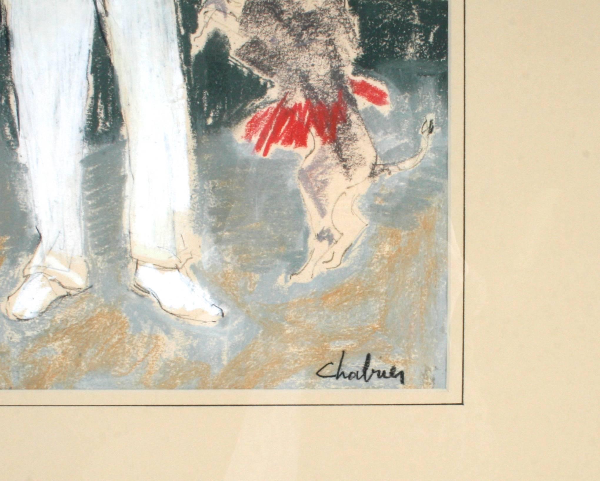 Verre Paire d'illustrations à la craie du cirque Medrano par André Legrand-Chabrier en vente