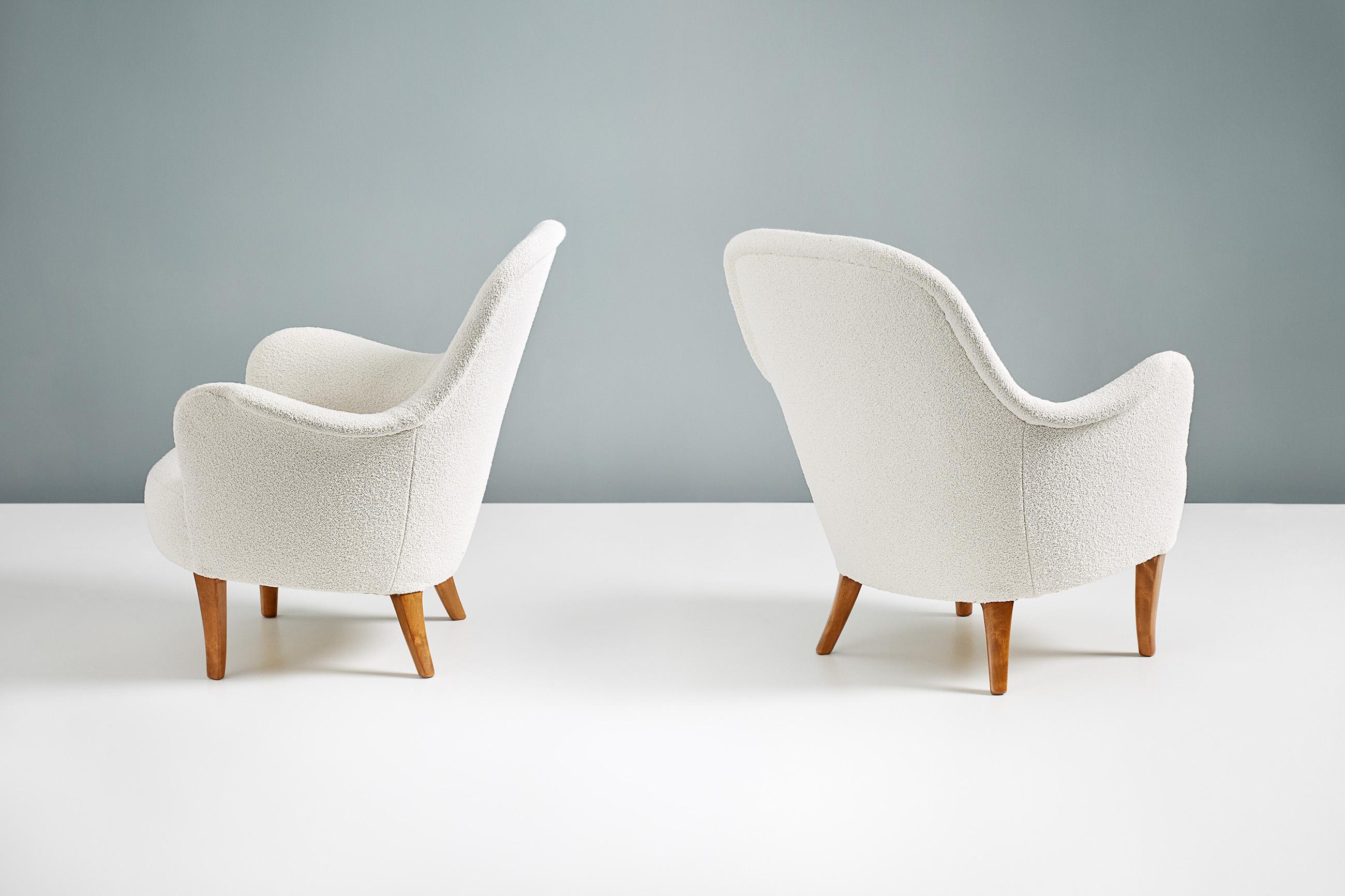 Swedish Pair of Cirkus Armchairs by Carl Malmsten, 1950s For Sale