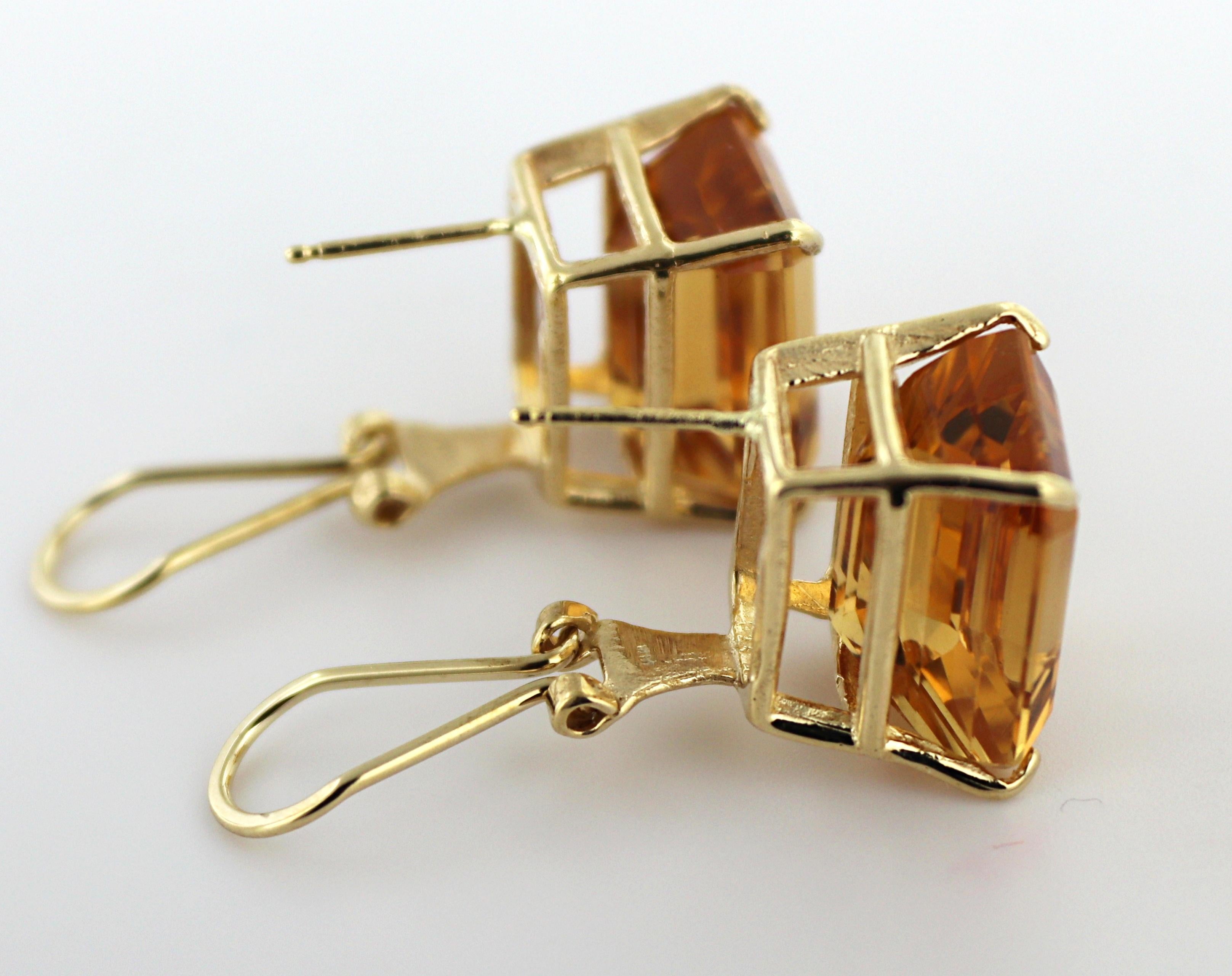 Pair of Citrine, 14K Yellow Gold Earrings In Good Condition For Sale In Pleasant Hill, CA
