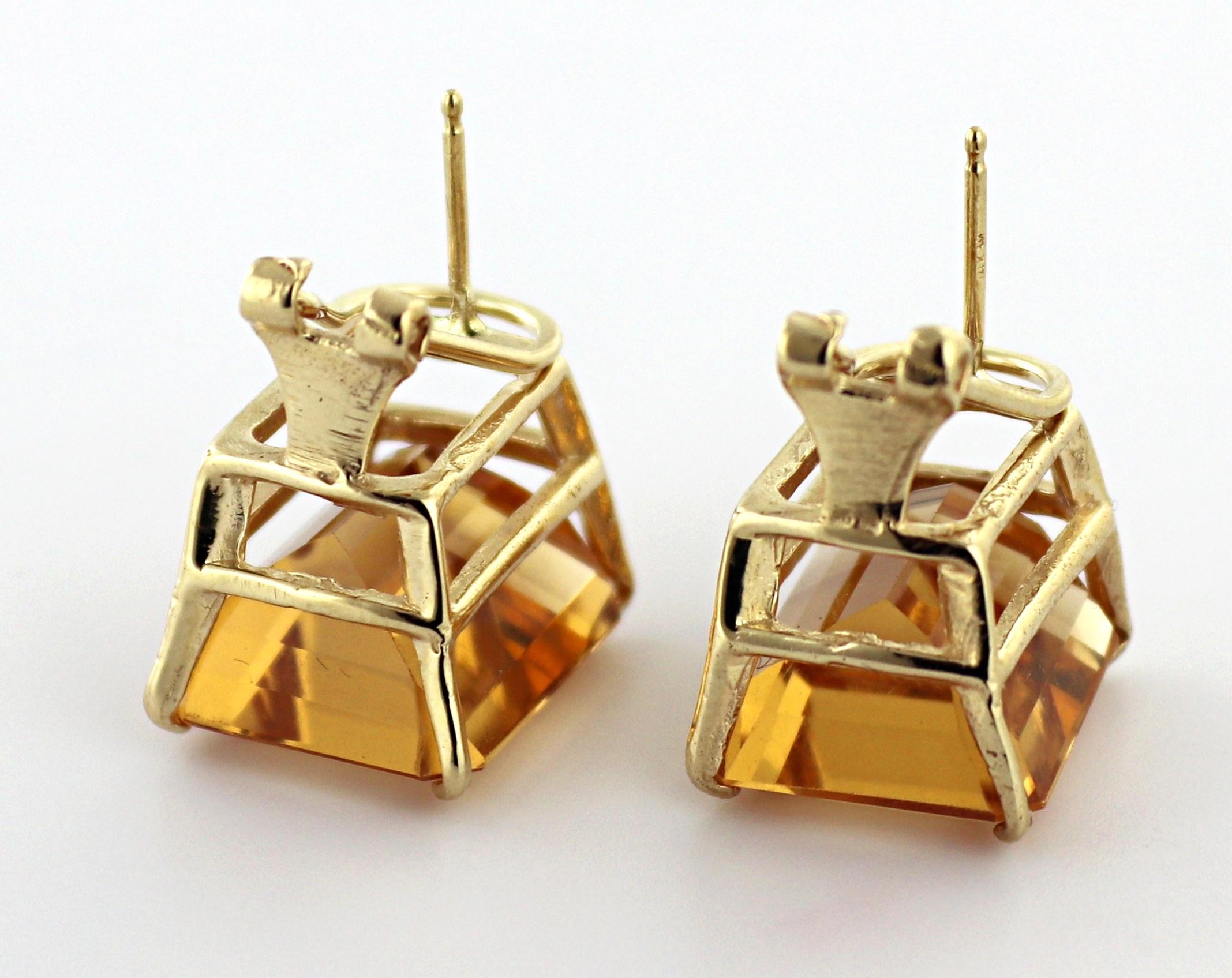 Pair of Citrine, 14K Yellow Gold Earrings For Sale 2
